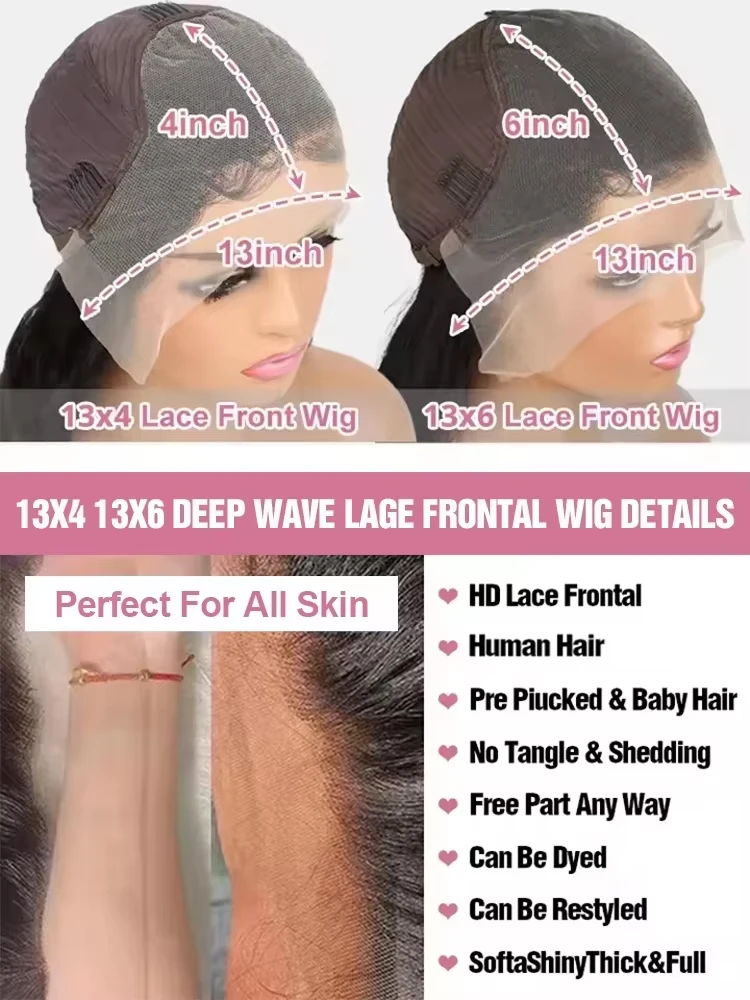 250% Density Brazilian Raw 30 32 inch 13x6 HD Lace Front Human Hair Wigs Deep Wave 13x4 Frontal Wigs Curly Glueless Closure Wigs image 6