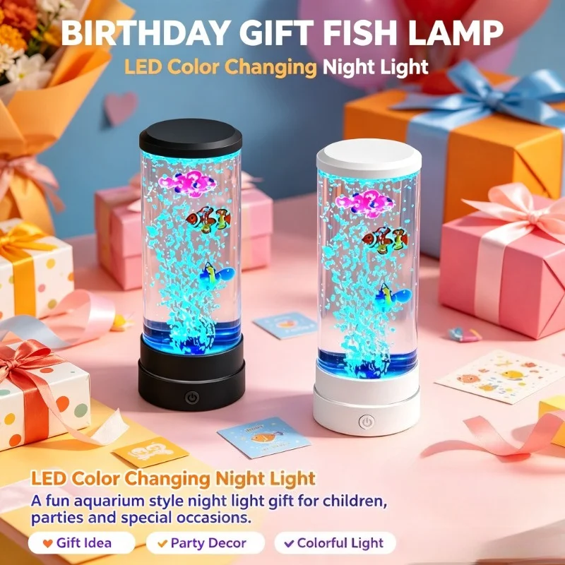 水槽用ムードライト、色が変わる円筒形ledバブルランプ、リモコンとusb電源付き、子供の寝室の装飾に最適