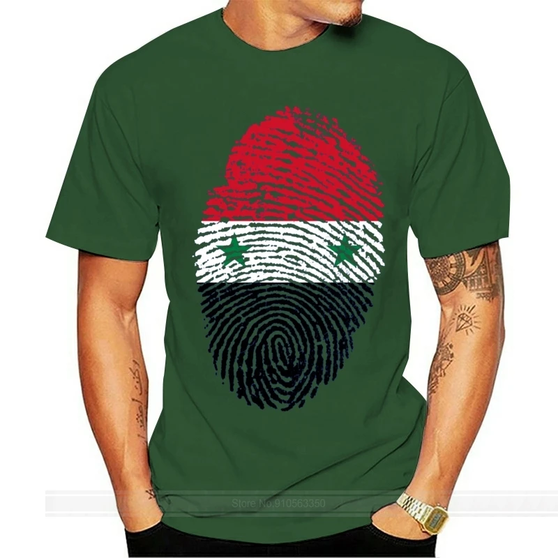 Syria Flag Fingerprint T-shirt Men T Shirt Blue Tops Fashion Clothing O Neck Short Sleeve Cotton Tshirts Vintage Tee XXL