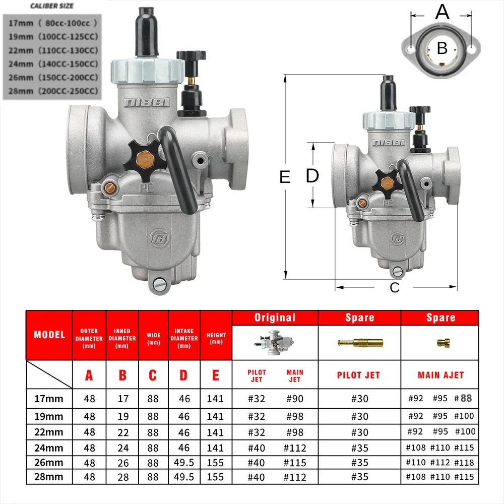 NIBBI 2T 4T Carburetor PE19/22/24/26/28mm Flange Motorcycle Engine with Carb Jets for YAMAHA Kawasaki SUZUKI Pit Dirt Bike