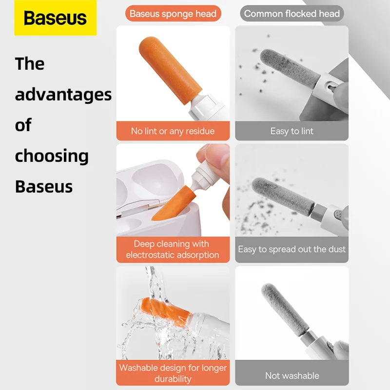 Baseus Wireless Earphones Cleaning Pen For Airpods Pro 3 2 Bluetooth Heaphones Cleaner Kit Brush Earbuds Charging box Clean Tool