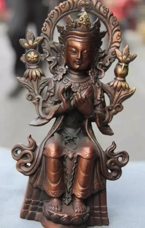 Tibet Temple Pure Red Bronze Copper Maitreya Bodhisattva Kwan-yin Buddha Statue