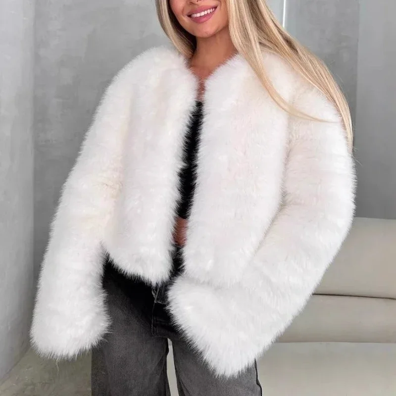 Y2k Short Coat Fur Women's Plush Cardigan Popularfall  Winter Thickened Warm and Environmentally Friendly Fluffy Cropped Jacket