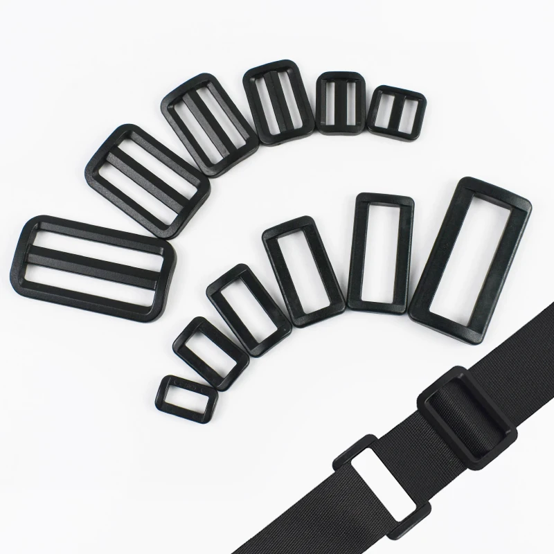 10/20/30/50/100Pcs Plastic Buckles 15-50mm Tri-Glide Slider Adjust Ring Black Buckle for Webbing Strap Belt Loop Clasp Supplies