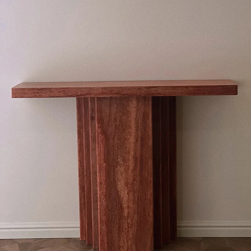 Modern Luxury Natural Wabi-sabi Red Travertine Console Table Living Room Furniture for Home Hotel or Villa Use