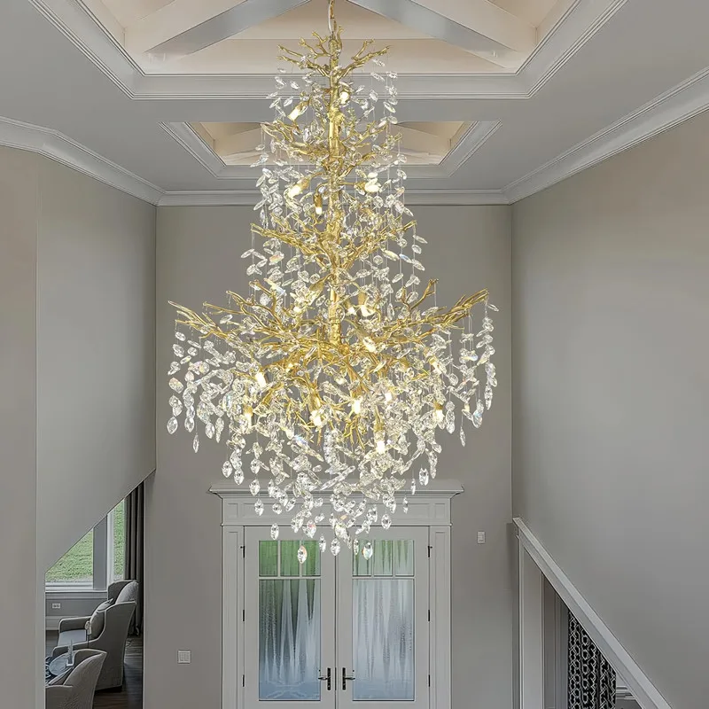 Modern Luxury Crystal Chandelier Tree Branch Design for Loft Living Room Staircase Foyer High Ceiling Lighting Decoration Lustre