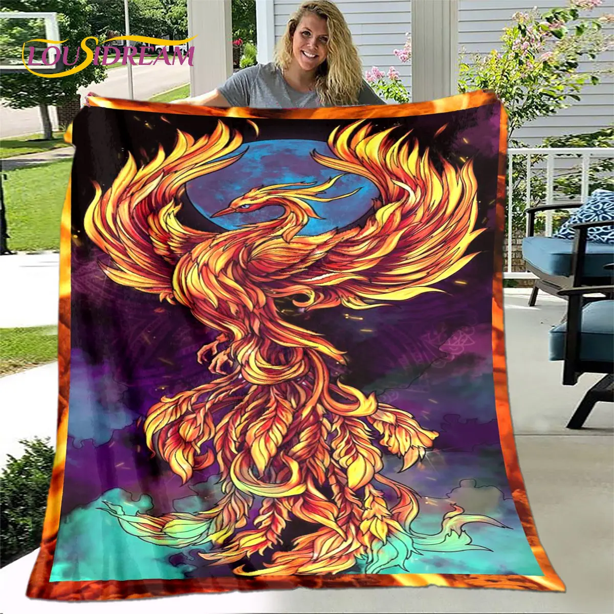 ใหม่ล่าสุด3D การ์ตูน Phoenix Bird ผ้าห่ม,ผ้าลินินตกแต่งผ้าห่มผ้าห่ม,ผ้าห่มอุ่นสำหรับห้องรับแขกห้องนอนเตียงโซฟาของขวัญท่องเที่ยว