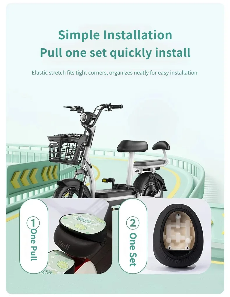 For YADEA Electric Bike Seat Cover Soft Thick Spollen Lining Waterproof Surface Anti-Slip Fixed Design All Seasons Cover