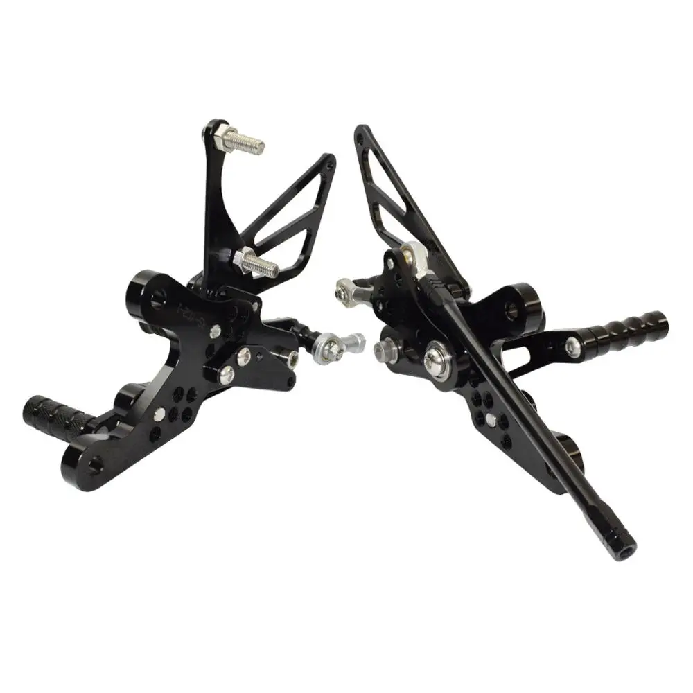 WAASE Black Motorcycle Adjustable Rider Rearset Driver Footrests Foot Rest Pegs Rear Sets For Yamaha YZF R1 RN12 2004 2005 2006