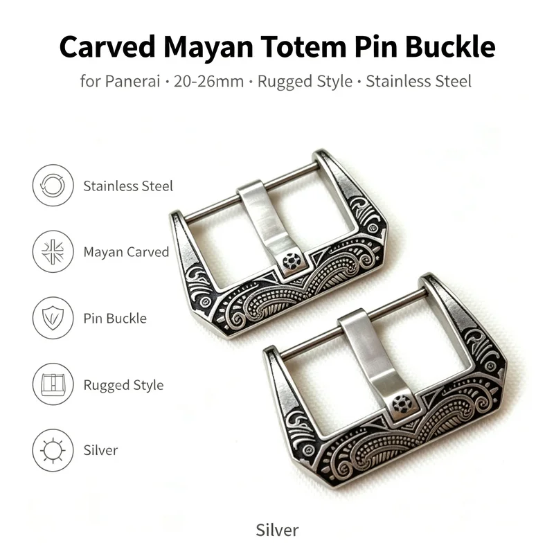 Premium Stainless Steel Pin Buckle Carved Mayan Totem for Panerai Rugged Style 20-26mm Vintage Men Replacement Watch Accessories