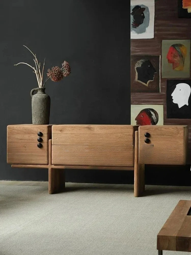 A  Medieval  creative solid wood TV cabinet household log color modern simple living room locker