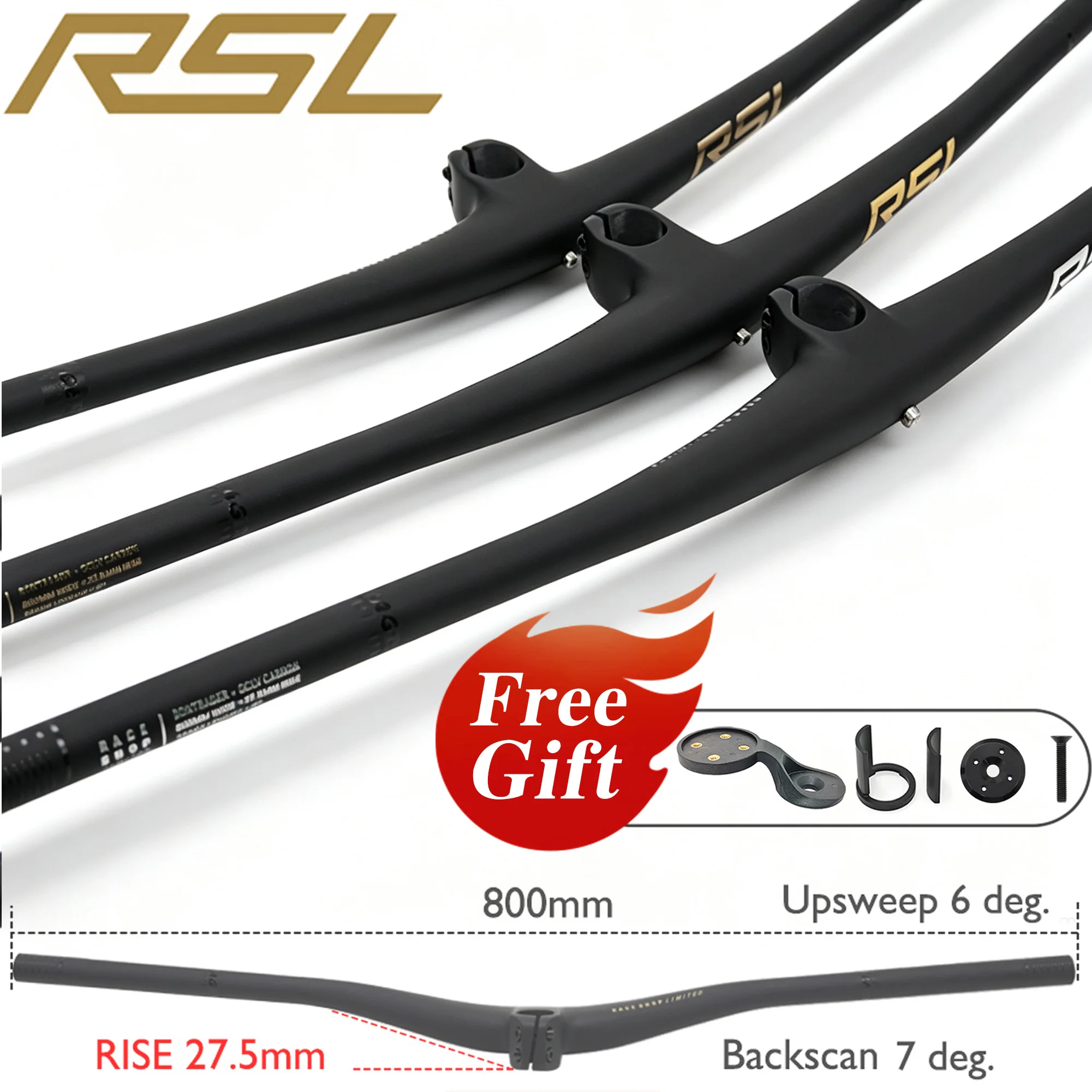 RSL-Ultralight Integrated Handlebar 28.6mm 35/45/55mm Stem for MTB 27.5mm Rise With computer stand Fits Wahoo/Garmin/Bryton