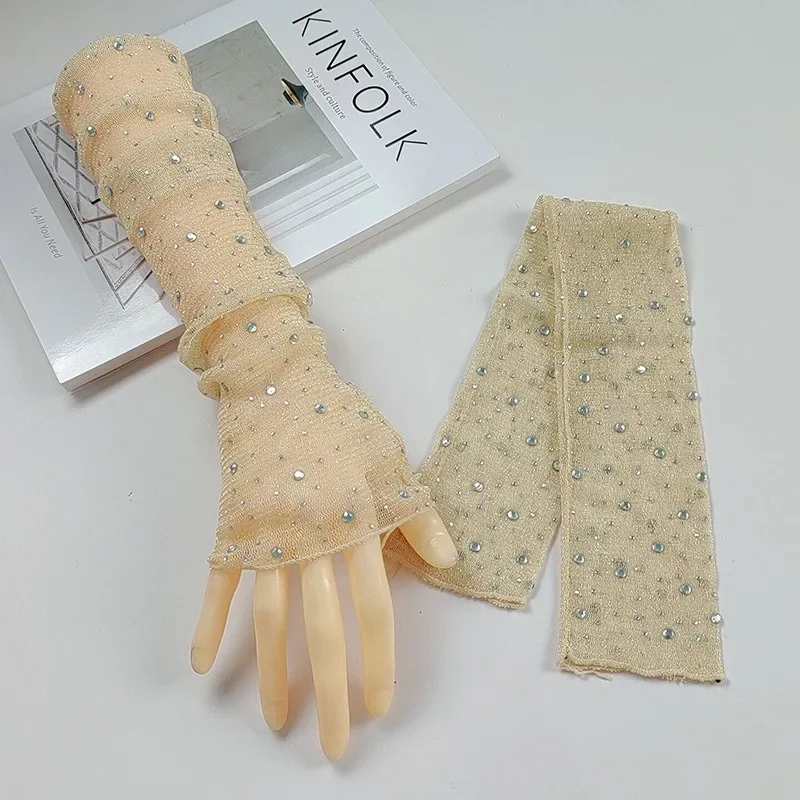 Guanti da donna estivi a rete sottile con protezione solare, mezze dita, maniche in pizzo, protezione solare, guanti con dita collegate elastiche universali