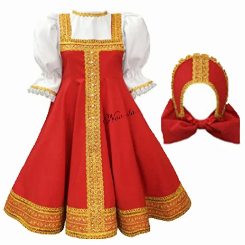 Russische Dans Meisjes Kostuum Rode Sarafan Nationale Rusland Cosplay Folk Fancy Dress Kids Halloween Russische Traditionele Kleding