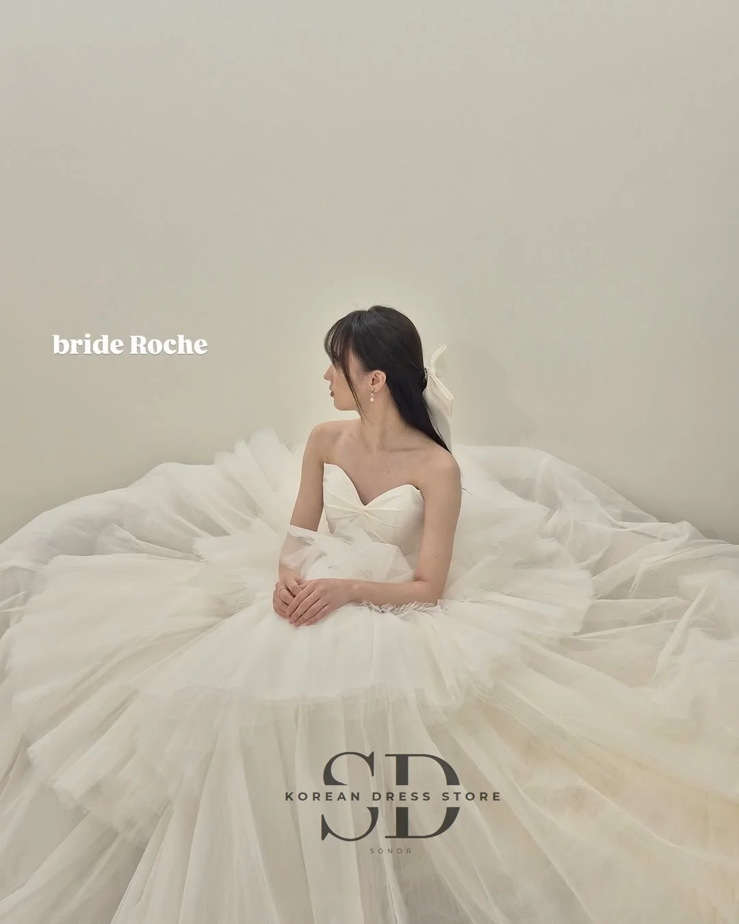 Sondr Strapless Bow Korean Wedding Dresses Tiered Tulle Customized A Line Bridal Gown Princess Wedding Snap Dresses for Bride