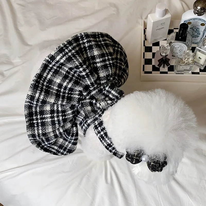 Winter Dog Dress Pet Dog Warm Clothes Black White Striped Plaid Dog Shirt Puppy Skirt Thickened Cotton Dog Coat Bichon Cat Vest