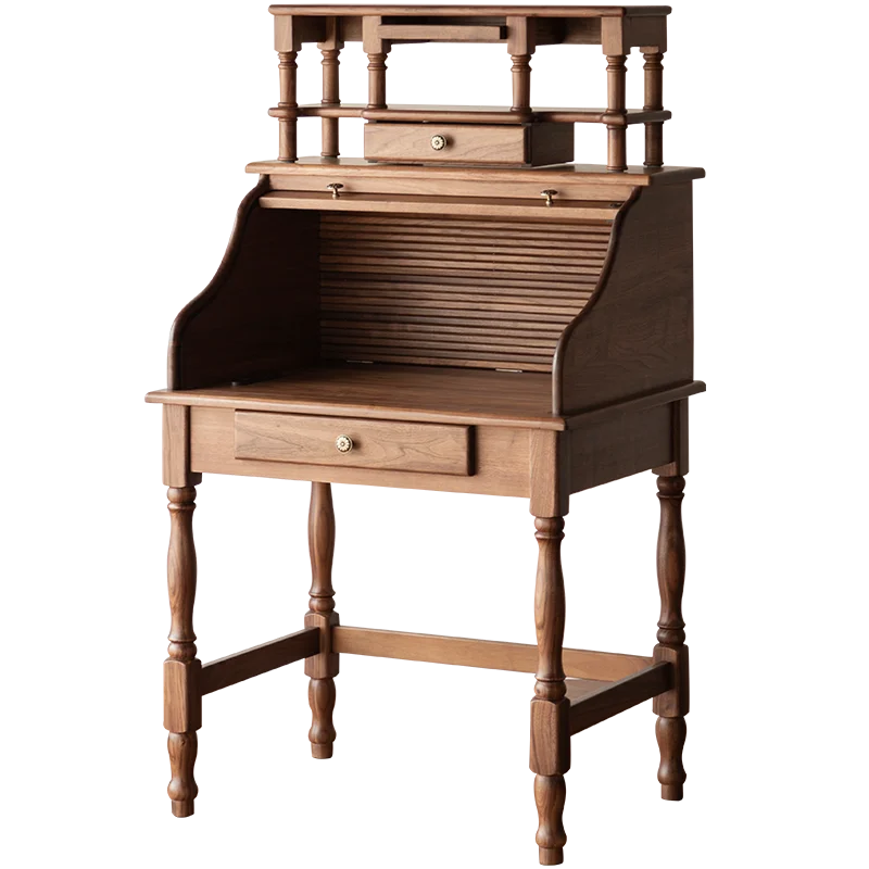 

North American Black Walnut Dressing Table Makeup Stool Simple Solid Wood Multifunctional Makeup Table with Folding Mirror