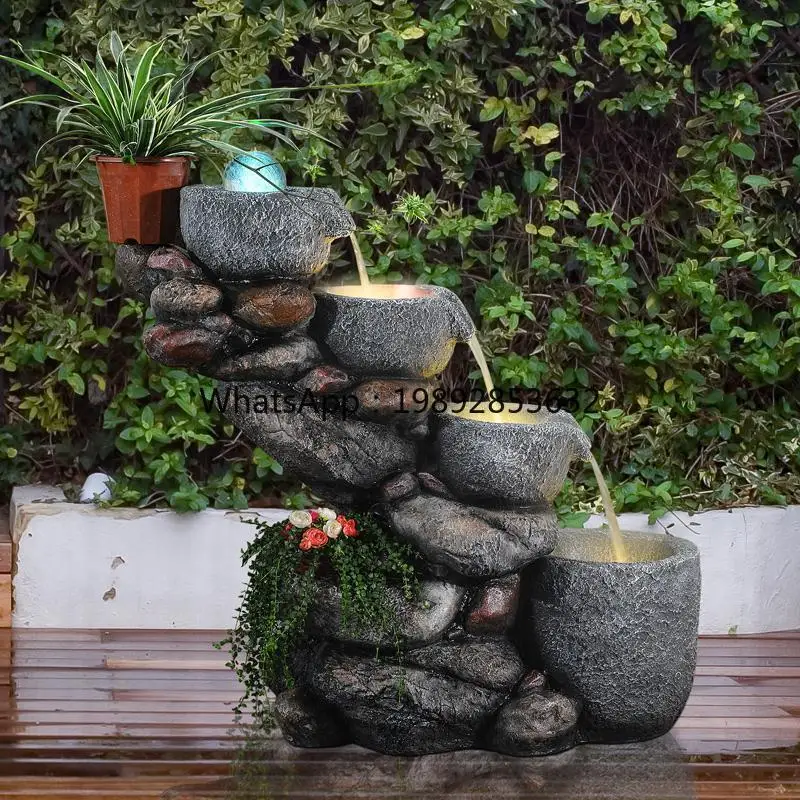 LYY خزان المياه الجنينة نافورة تدفق المياه بركة الأسماك الصغيرة شرفة في الهواء الطلق ترتيب الحديقة فناء جذب الثروة #2