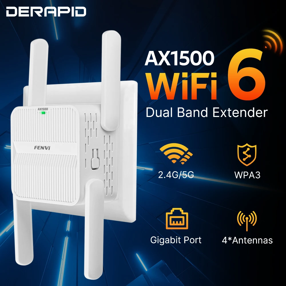 Wi-Fi-маршрутизатор Fenvi WiFi6 AX1500, двухдиапазонный усилитель сигнала, 4 антенны 2 дБи, сетевой усилитель WPS Wi-Fi 6