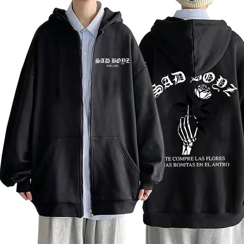 

Junior H Las Flores Zip Up Hoodie Male Sad Boyz Tour Merch Print Jacket Coat Men Women Fashion Hip Hop Oversized Zipper Hoodies