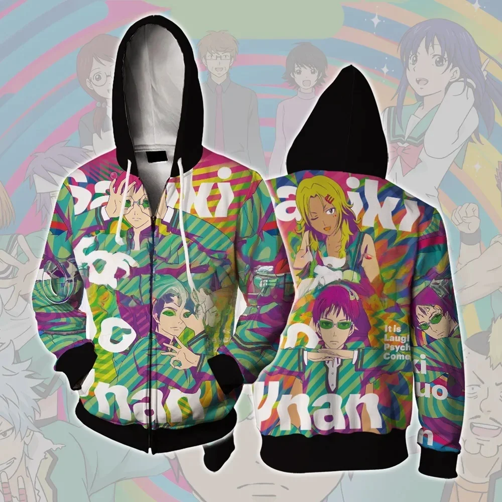 Saiki Kusuo No Sai-Nan Cosplay Hoodies Nova Jaqueta Masculina Moletom Moda Casual Zíper Impressão Mulheres Jaqueta Cosplay
