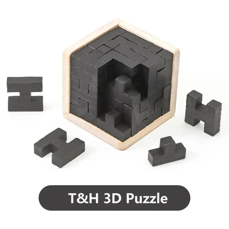 54 stks Houten Puzzels IQ Speelgoed TH Vorm Kubus Educatief Speelgoed voor Puzzelliefhebbers, Intellectuele Spel Speelgoed 3d Puzzel