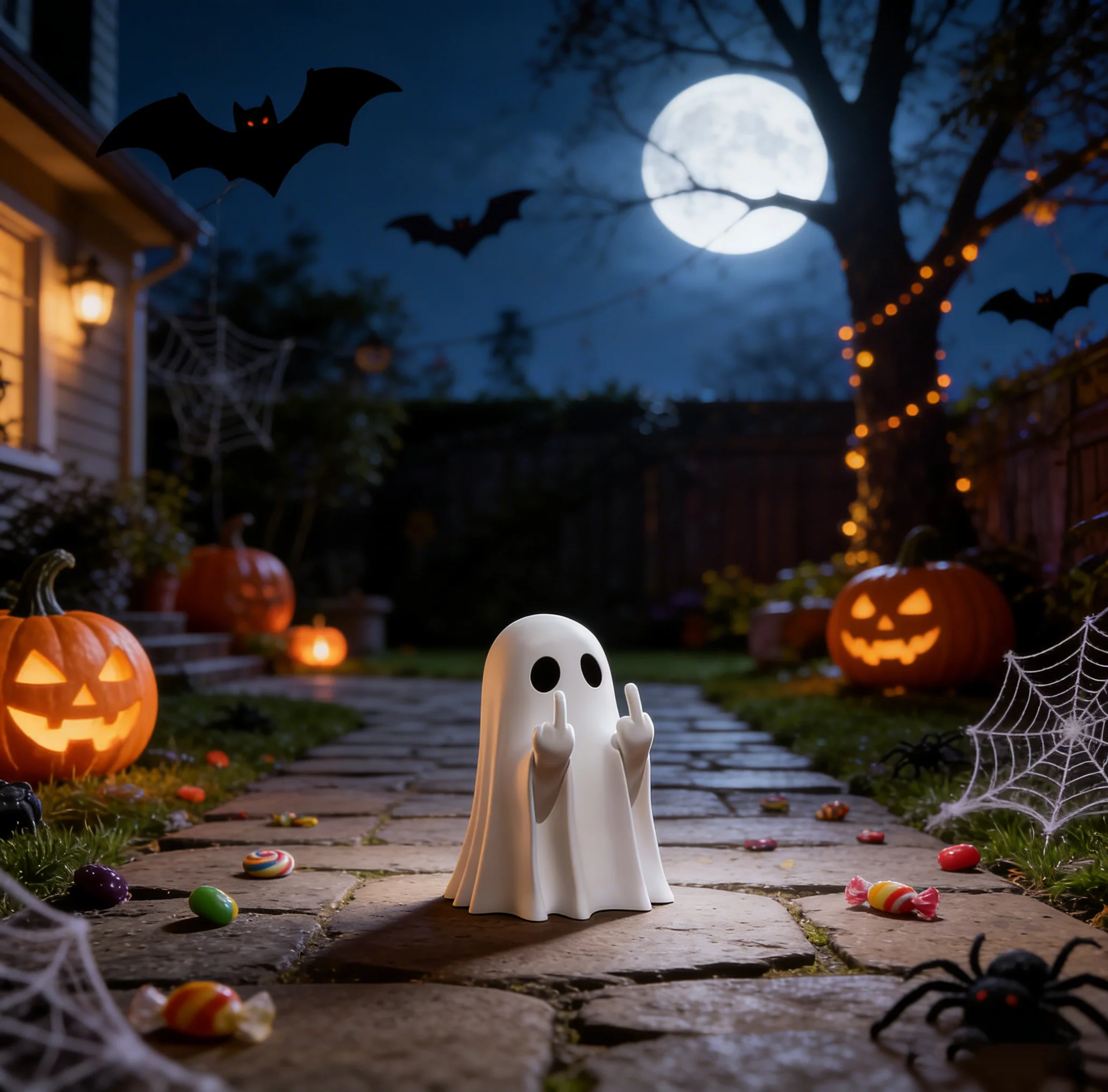 Middle Finger Cute Ghost Statue, Ghosts Small Scary Ghost Figurines, Halloween Home Decorations, Coffee Table Centerpieces Shelf