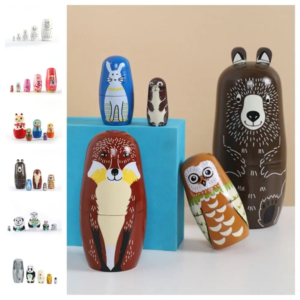 

Penguin 5Pcs/Set Animal Matryoshka Doll Smooth Wood Wooden Stacking Dolls Line Dog Safe Puppy Nesting Dolls Brithday Gifts