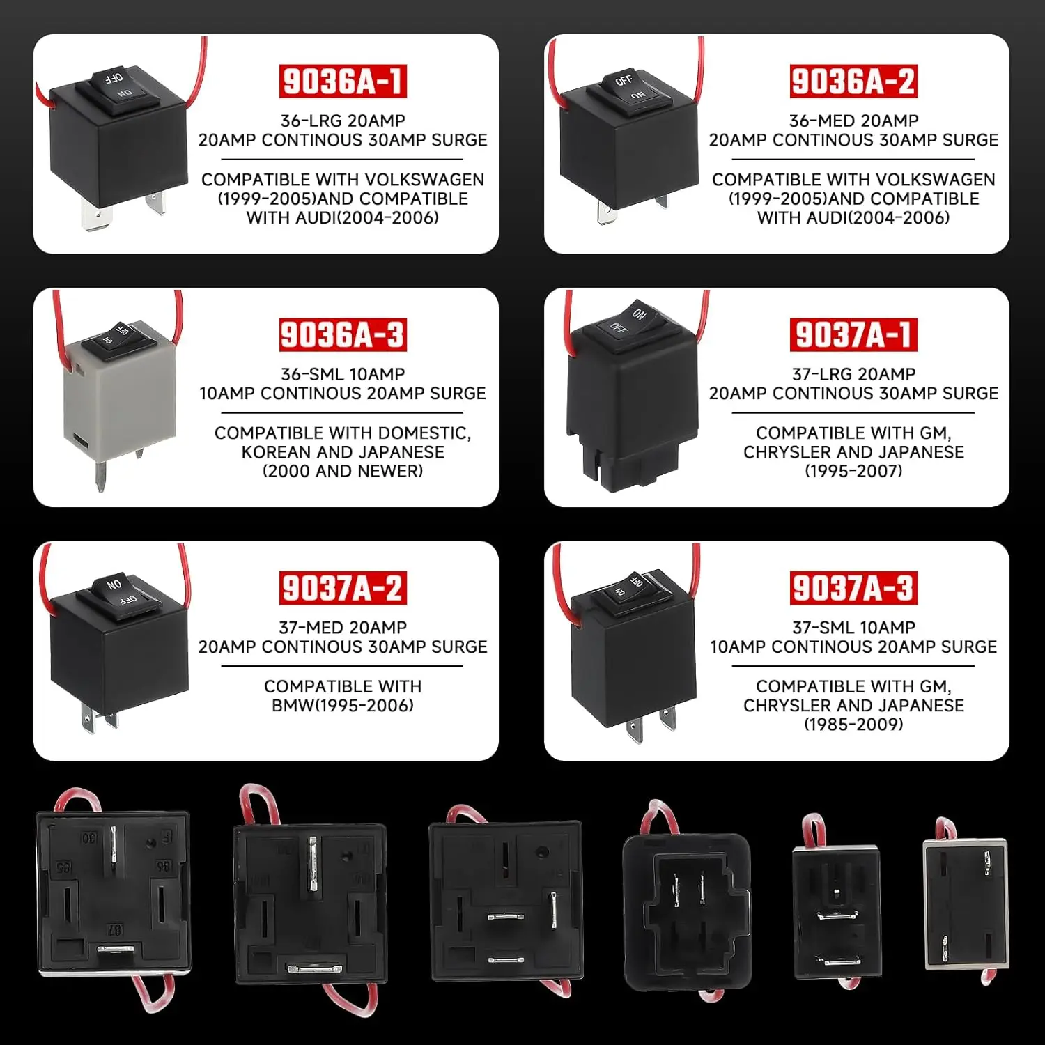 9038A 12V Relay Bypass Switch Kit with Current Loop, 6-Piece, Fuel Pump Relay Bypass Main Switch, Diagnostic Test Tool