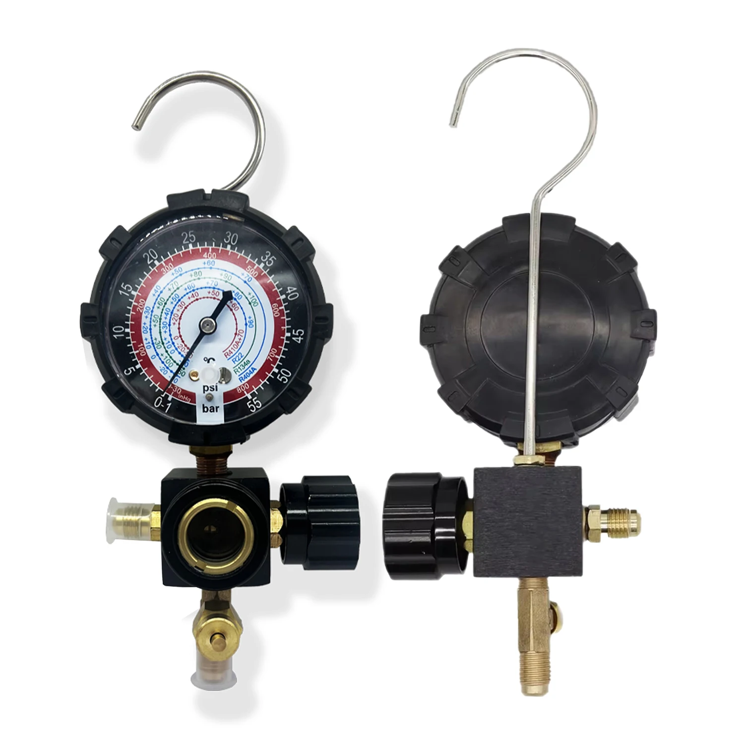 Air Conditioner Refrigerant Manifold Gauge with Sight Glass R22/R410A/R134A/R404A Pressure Gauge Can Relieve Pressure