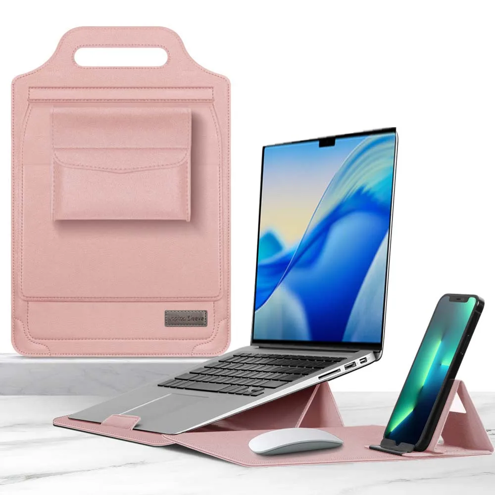 for MacBook Pro 14 14.2inch Laptop Sleeve Foldable Stand Mouse Pad Phone Holder Charger Cable Mouse Pouch Flip Bag Case