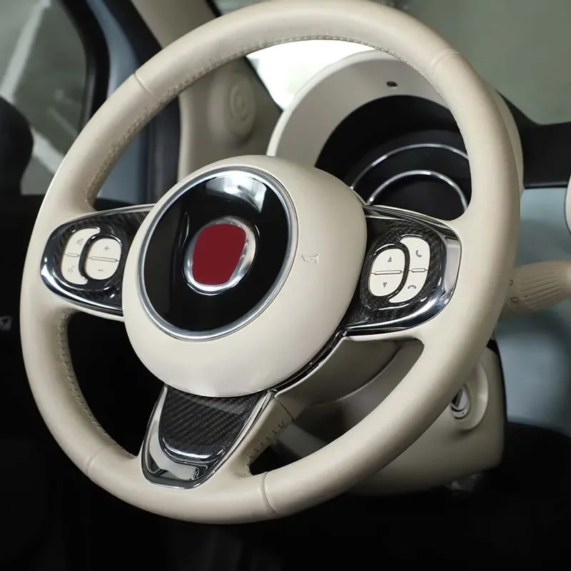 

Car Accessories For Fiat 500 2021-2023 Real Carbon Fiber Car Steering Wheel Button Frame Cover Decorative Interior