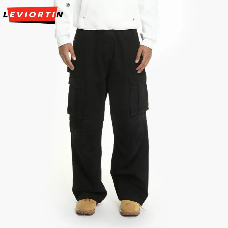 2025 Four Seasons Men's American Street Style Work Pants Straight and Versatile Multi Pocket Fashionable Loose Casual Jeans