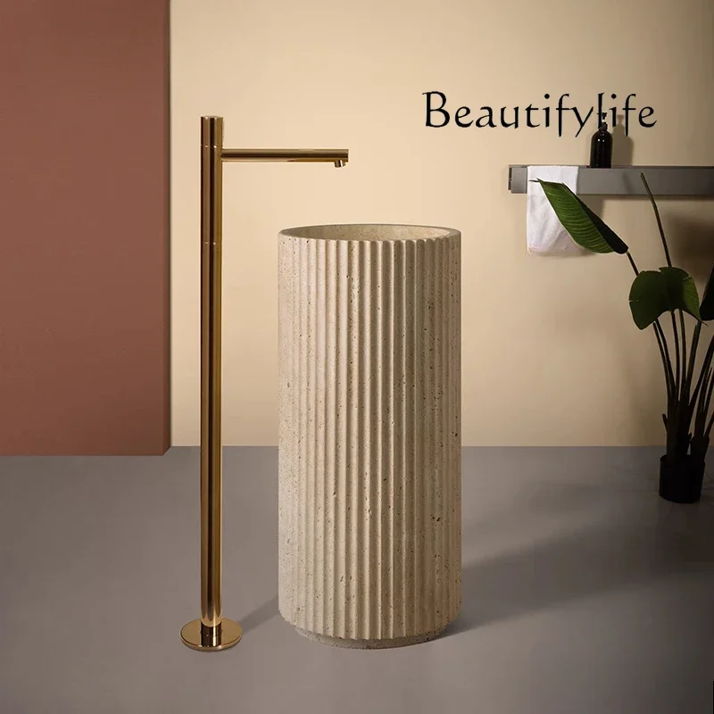 

Travertine marble column basin bathroom floor-to-ceiling wash basin