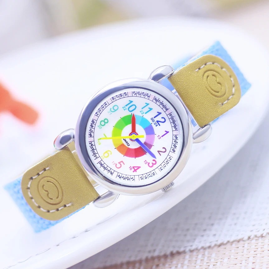 Reloj digital con gradiente de arcoíris para niños, pulsera de lona con sonrisa, relojes de cuarzo con dibujos animados, color rosa y azul, novedad de 2024