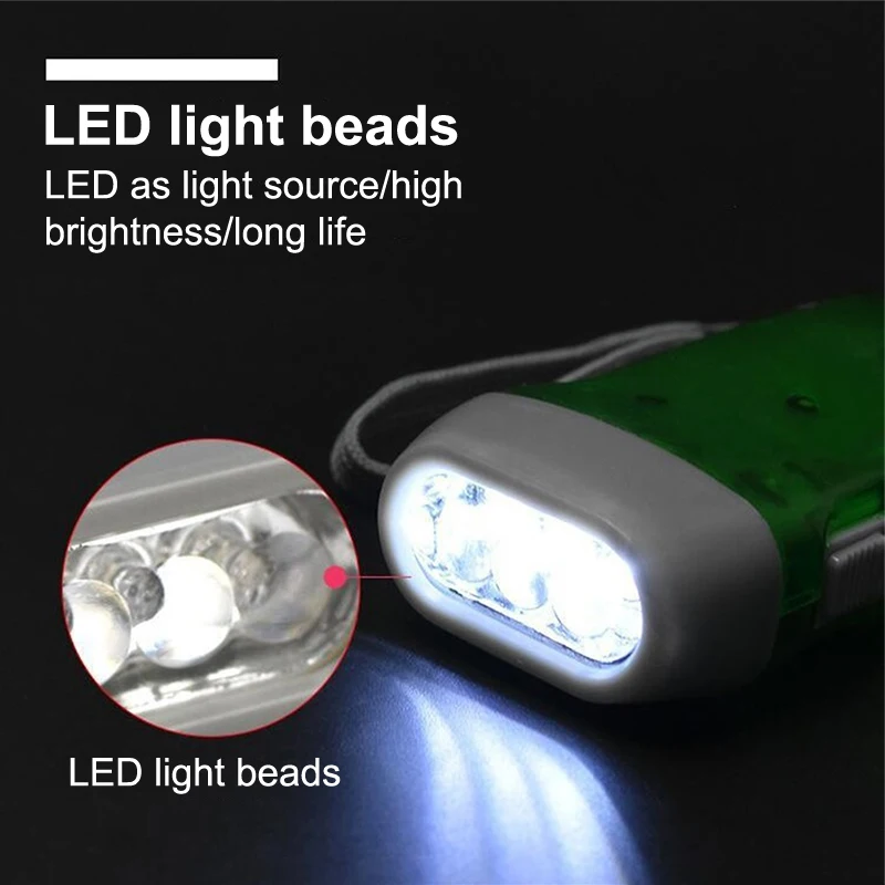 Lampe de poche LED à pression manuelle, Dynamo à manivelle, Mini torche auto-génératrice, lampe de Camping, fournitures d'extérieur pour la maison