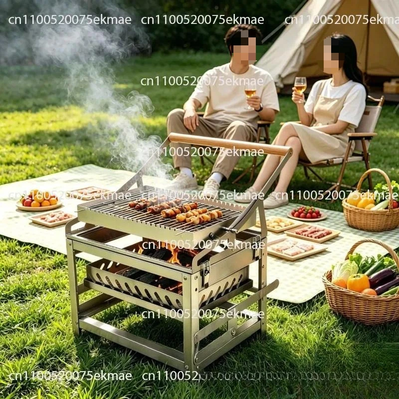 Barbecue Grill Portable Charcoal Barbecue Grill Household Outdoor Large Multi-functional Bbq Double Side Plate
