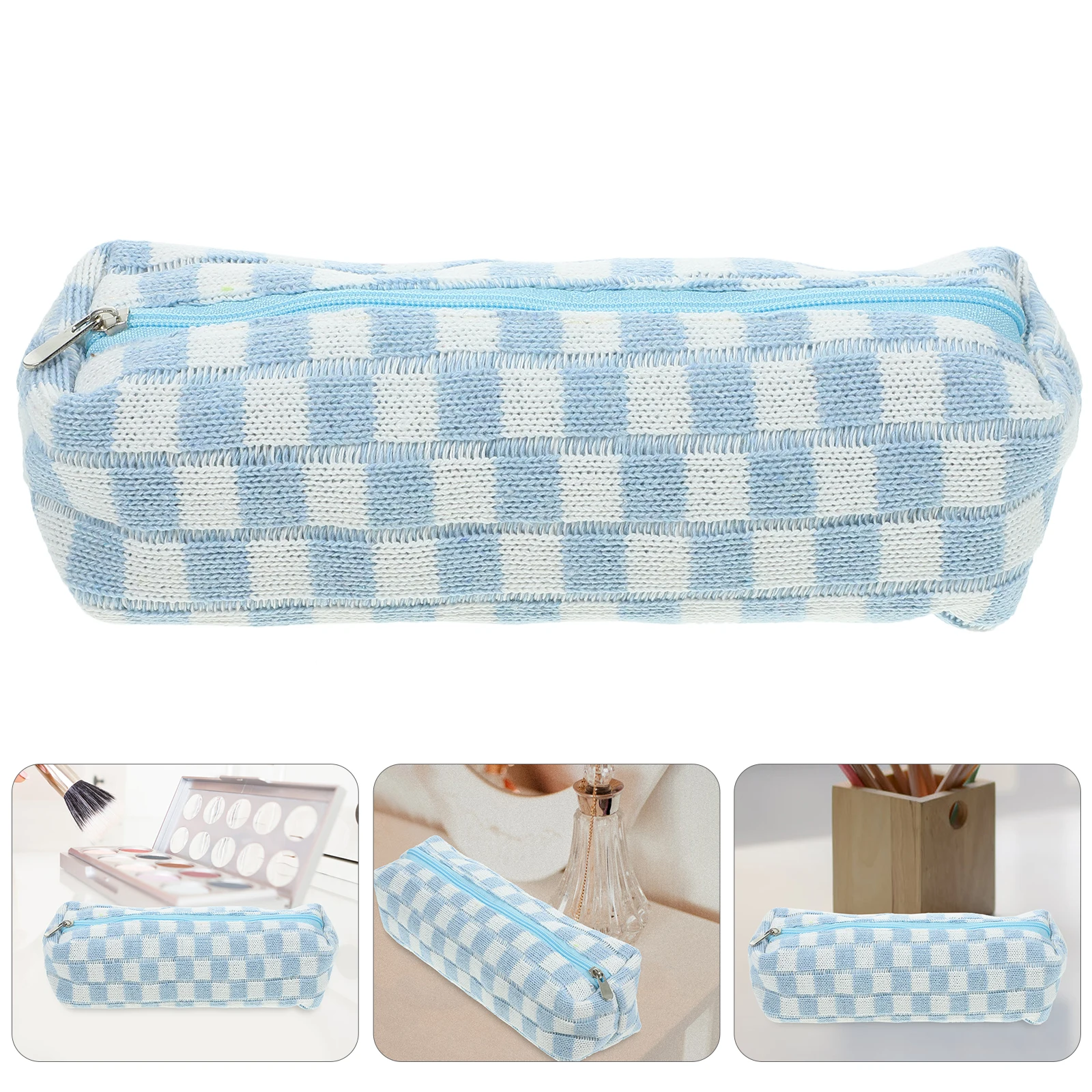 

Chequered Pattern Pencil Bag Large Capacity Stationery Case Organizer Portable Lightweight Zipper Pencil Pouch For Outdoors