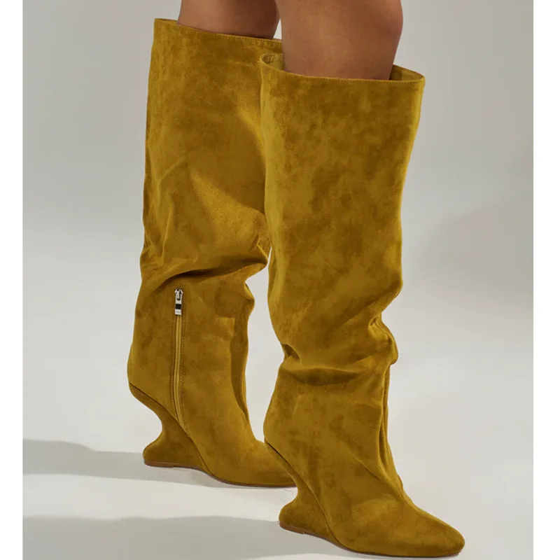 

Strange Style Suede Slouchy Knee High Boots Sexy Pointed Toe Zip Solid Accpet Customized New Arrivals Fashion Women Modern Boots