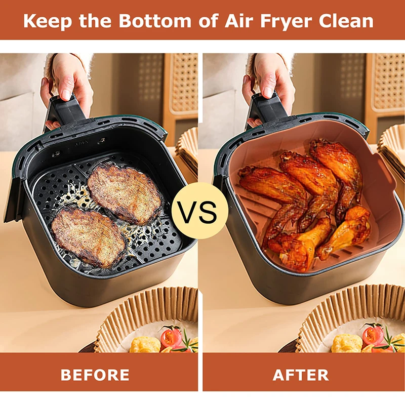 Square Air Fryer Silicone Basket Non-stick Airfryer Oven Baking Tray Mold Liners Reusable Oil-Free Kitchen Cooking Accessories