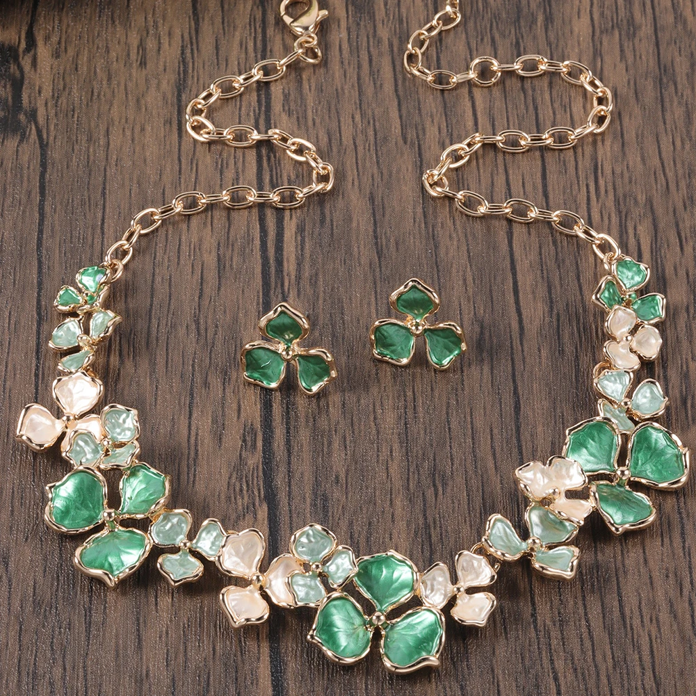 Cring Coco Fashion Flower Daisy Rose Earring Necklaces Set Elegant Women\'s Jewelry Sets Necklace for Women Luxury Christmas Gift