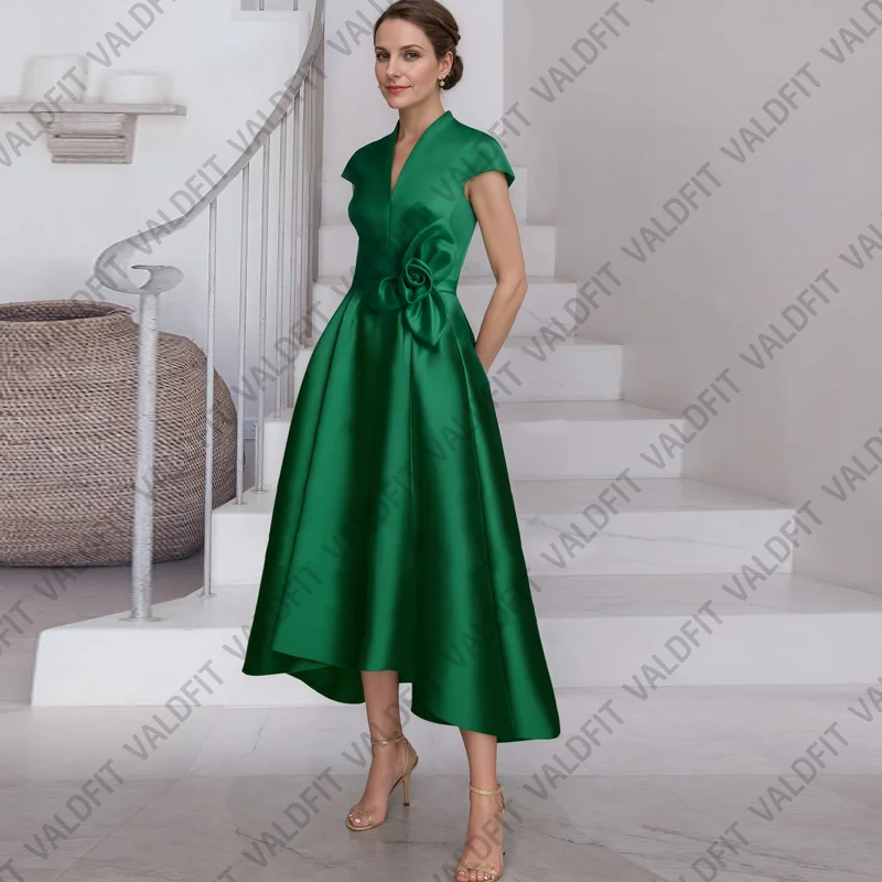 

Customized Tea Length Green Satin Mother of the Bride Dresses for Weddings Party Dress vestidos para madre de novia 2024