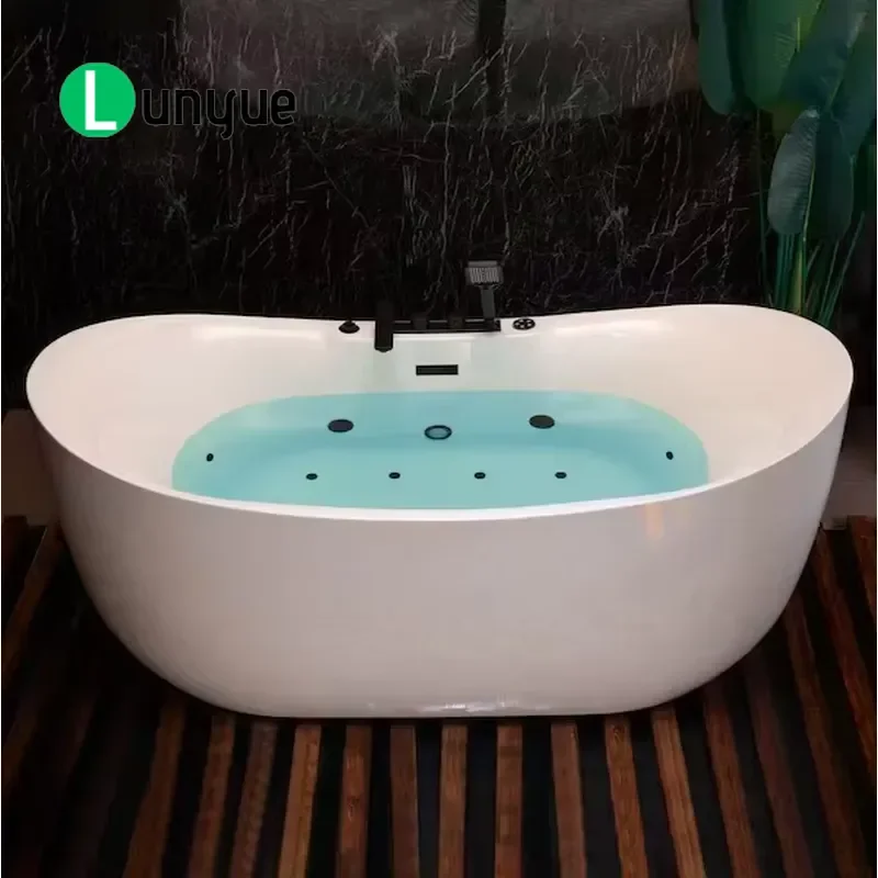 Modern Freestanding Acrylic Tub with Hot Heater FM Radio Smart Bubble Massage Double Seating for Bathroom Home Spa