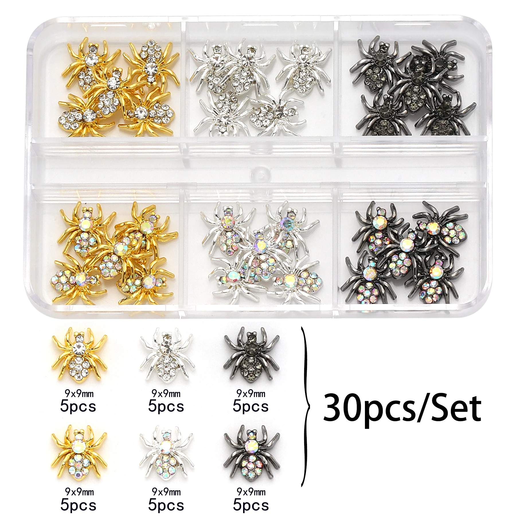 

Set of 3D luxury Halloween nail art decoration, gold silver retro alloy, spider skull skeleton, charming DIY nail accessories