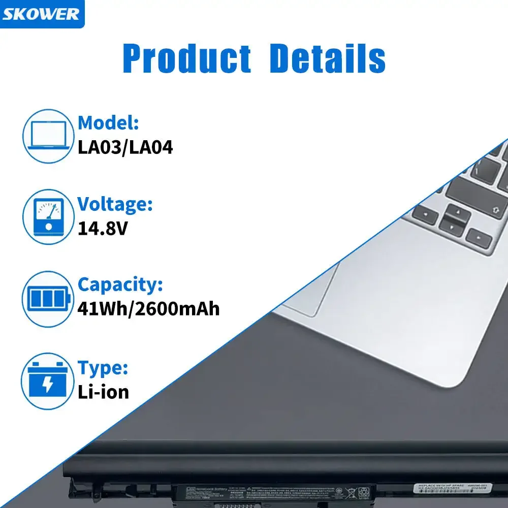 SKOWER LA03 LA04 Battery For HP Pavilion 14 15 248 340 350 G1 TPN-Q131 TPN-Q132 728460-001 752237-001 15-1272WM 15-F233WM
