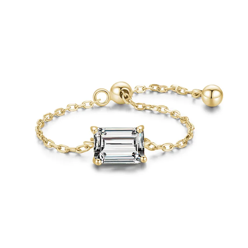 الأزياء والمجوهرات 925 الفضة الاسترليني مطلية بالذهب خواتم قابل للتعديل سلسلة البنصر مع حجر الكمثرى #3