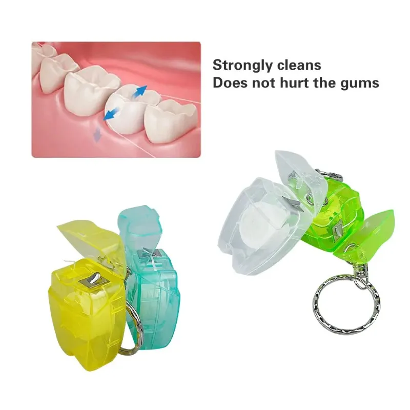 10pcs Dental Floss with Key Chain Teeth Cleaning Oral Care Tools Portable Tooth Shape Keychain Flosser Picks Toothpicks Hot