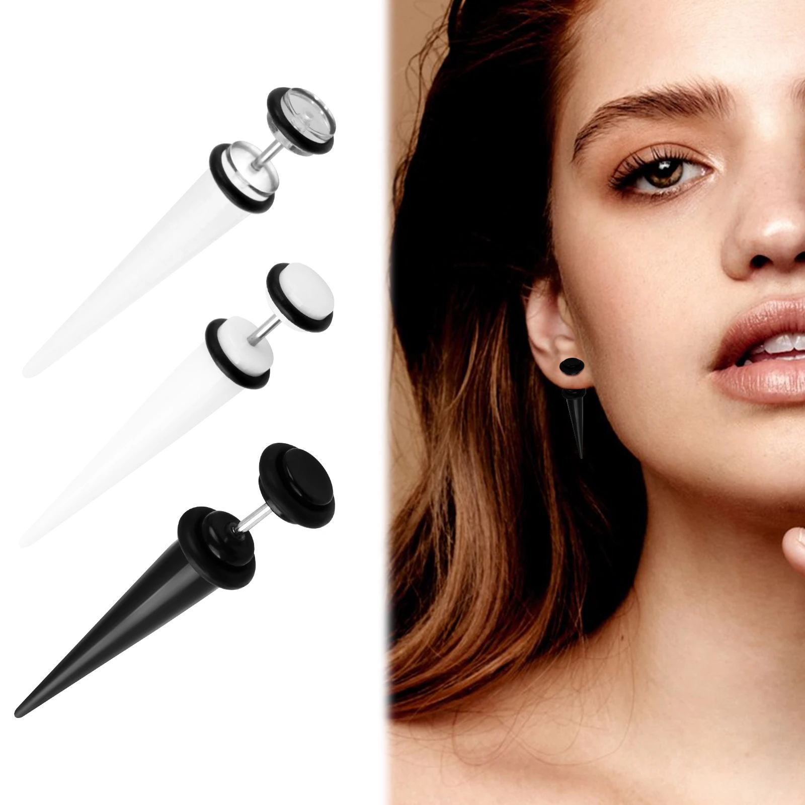 1Pair Acrylic Earrings Ear Cone Creative Earrings Fake Ear Expander Ear Stretcher Punk Piercing Jewelry for Man and Woman