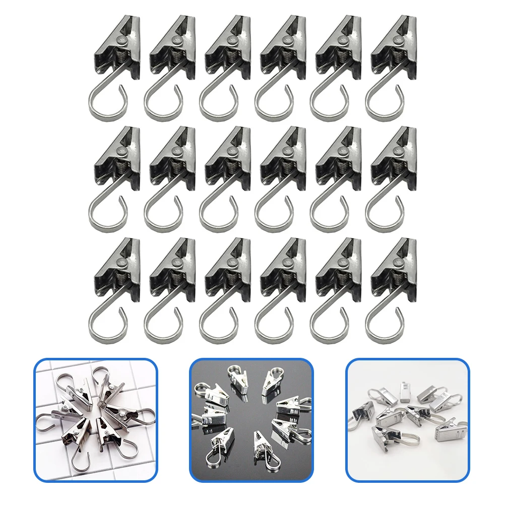 

100pcs Stainless Steel Curtain Clips With Hooks Heavy Duty Non-Slip Hanger For Shower Curtain Fixing Clip Multipurpose Hanging