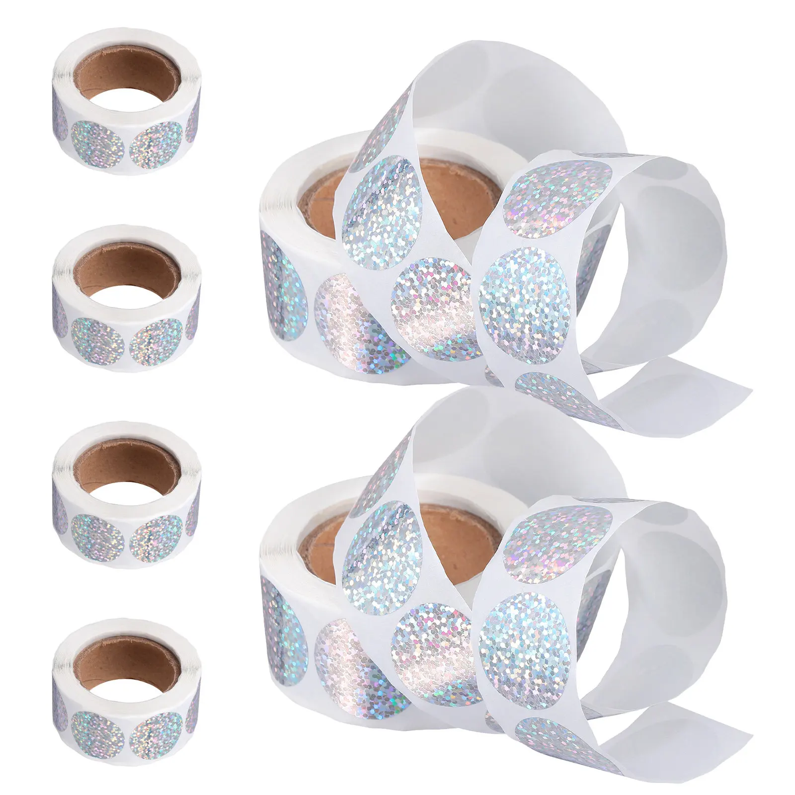6 Rolls Holographic Round Stickers 2.5cm Sparkly Circular Labels Versatile Color Coding Organizing Sealing Present Packaging